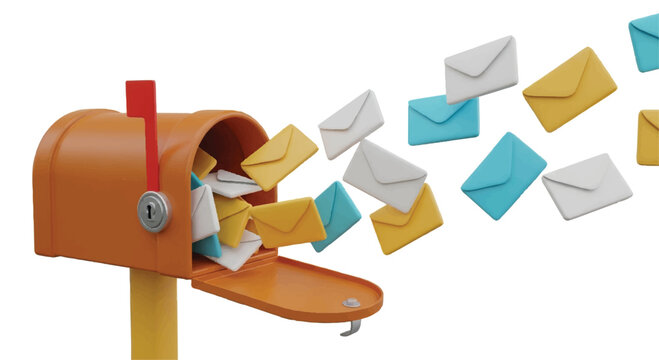 Mailbox overflowing with letters and envelopes flying out envelopes delivery communication correspondence incoming outgoing receiving