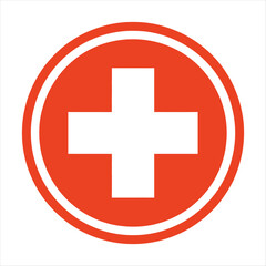 Obraz premium Red circle with white medical cross symbol Keywords: medical, cross, symbol, healthcare, health