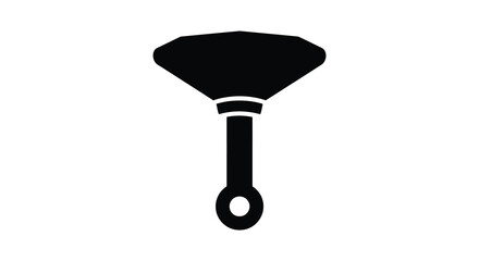 A simple black silhouette depicts a traditional handheld fan with a circular handle appearing elegant silhouette high quality © jivect02