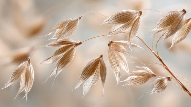 Delicate Feather Grass Against Soft Neutral Background, Nature Beauty
