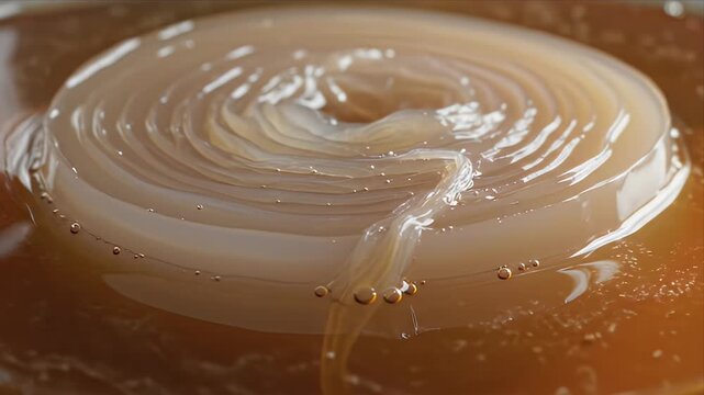 Close up of a SCOBY Mother Culture with Visible Bacteria in Brown Liquid for Kombucha Fermentation Process and Gut