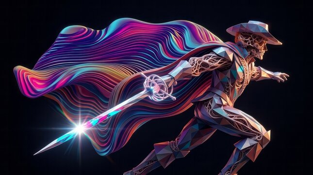 Futuristic Warrior with Colorful Cape Futuristic Warrior 3D Illustration Colorful Cape Sword Geometric Patterns Digital Art. Concept featuring futuristic, warrior, 3d illustration, colorful cape, s...