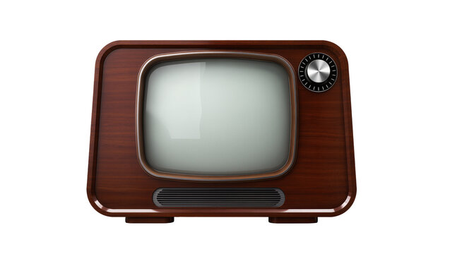Retro wooden television with silver knob, isolated on transparent background