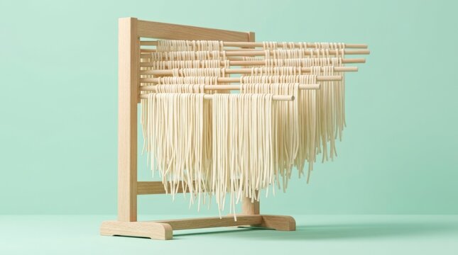 Traditional Noodle Drying Rack Noodles Drying Rack Wooden Stand Fresh Pasta Cooking Kitchen Culinary. Concept featuring noodles, drying rack, wooden stand, fresh pasta, cooking for professional com...