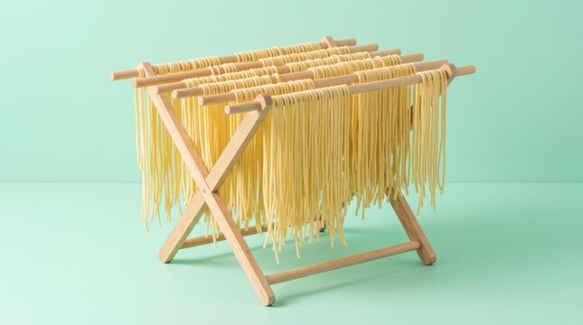 Freshly Made Pasta Drying Rack Pasta Drying Rack Fresh Pasta Cooking Food Preparation Italian Cuisine Noodles. Concept featuring pasta, drying rack, fresh pasta, cooking, food preparation for profe...