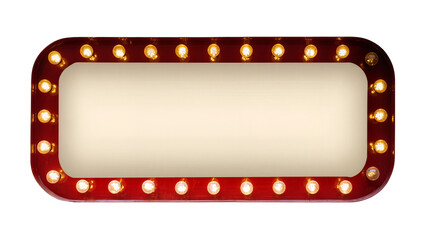 Rectangular marquee sign with illuminated bulbs, isolated on transparent background © Miguel