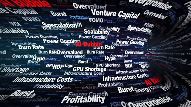 AI BUBBLE Keywords Animation on Tunnel Walls, Background, Loop
