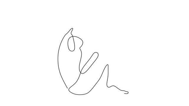 Animated self drawing of continuous line draw of  Depressed teenager Sad young boy. Bad mood, Unhappy , sorrow, melancholy, negative emotions concept.  Full length one line animation. 4K
