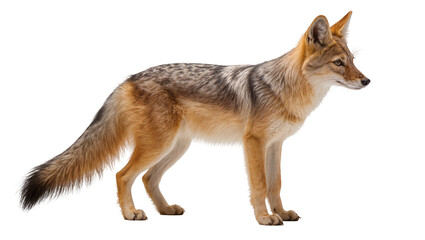 Obraz premium Golden jackal standing profile view, isolated on transparent background