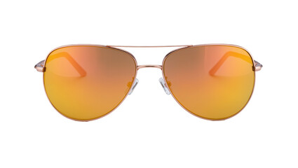 Rose gold aviator sunglasses with orange mirrored lenses, isolated on transparent background © Miguel