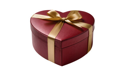 Obraz premium Red heart-shaped gift box with gold ribbon, isolated on transparent background