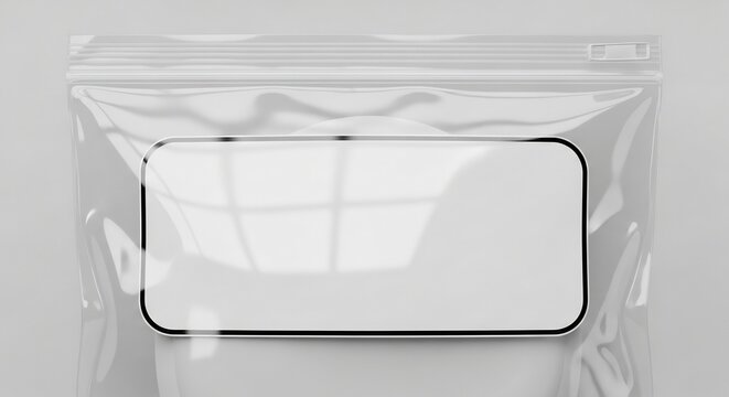 Smartphone in a Clear Plastic Ziplock Bag on a White Background.