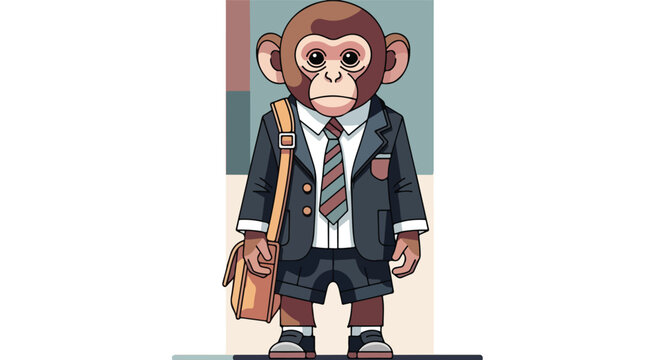 An illustration of a cartoon monkey dressed as a schoolboy carrying a satchel