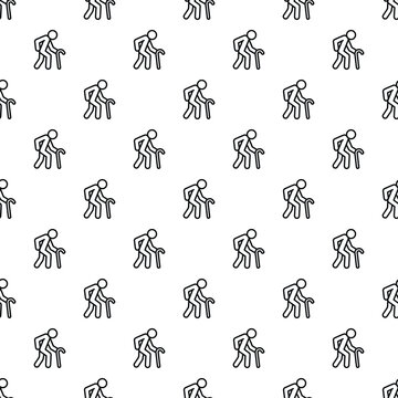 Senior person icon with walking stick repeating on white background