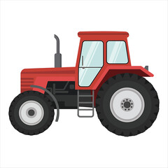 Obraz premium Professional red farm tractor vehicle for modern agricultural work and land cultivation