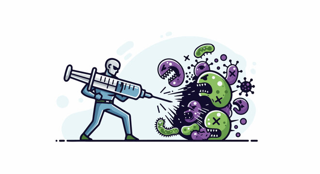 Doctor fighting viruses with syringe