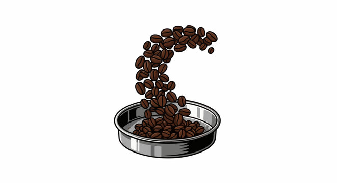 Coffee beans are poured into a metallic strainer