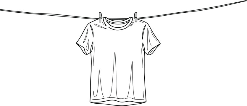 Simple sketch of a white t shirt drying on a clothesline