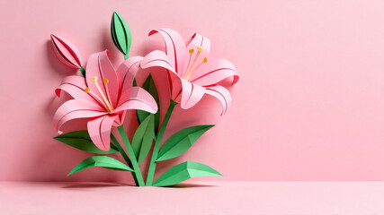 Obraz premium Pink Paper Art Lilies on Pink Background