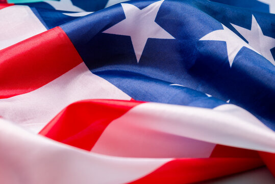 Close Up Waving American Flag, Stars and Stripes Independence Theme