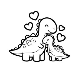 Obraz premium Loving dinosaur family with hearts, featuring a parent and child dinosaur with cheerful expressions