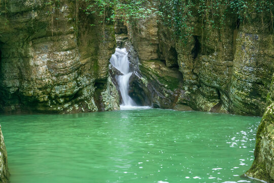Waterfall in the mountains of the Caucasus