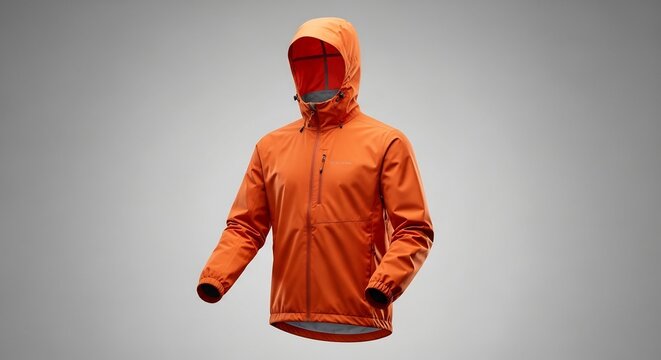 Bright Orange Hooded Outdoor Jacket Displayed Against a Neutral Background.