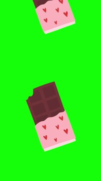 chocolate bars in pink and red heart-patterned wrappers, commonly associated with Valentine's Day.