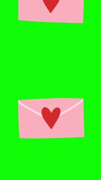 Love letter with heart icons on green background.
