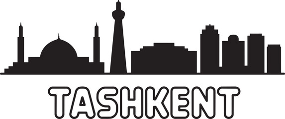 Obraz premium Tashkent skyline illustration with mosque and modern buildings, Uzbekistan in outline style