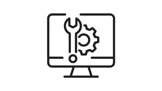 Computer Monitor with Wrench and Gear for Technology Maintenance