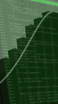 Vertical video: Bar chart reacting to green, code appearing and tracing growth for tech dashboard