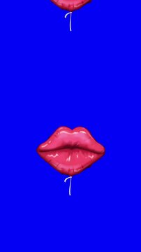 Lips kiss icon animation on green screen.
