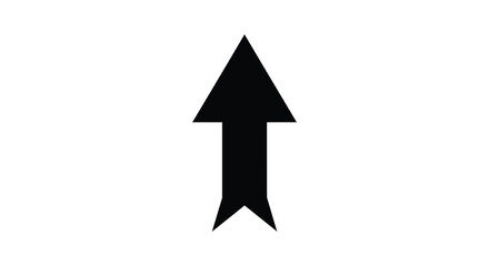 A stark black arrow points directly upwards against a plain white background creating a bold silhouette high quality © Komla02