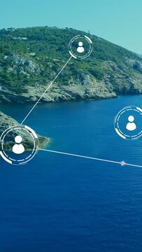 Vertical video: On network ping avatar HUD fading, growing, connecting nodes to form user network