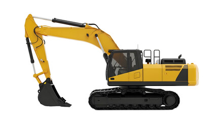 Fototapeta premium Yellow excavator isolated on transparent background construction machinery