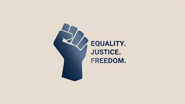 A raised fist symbolizing equality, justice, and freedom against a neutral background.