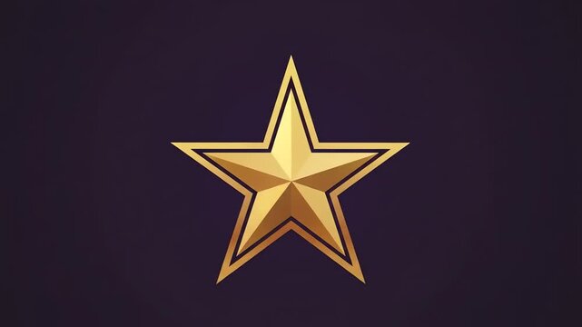 A gleaming golden five-pointed star with a subtle gradient and outline against a dark purple background.
