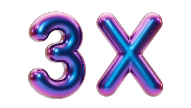 Shiny metallic 3x number symbol, isolated on transparent background