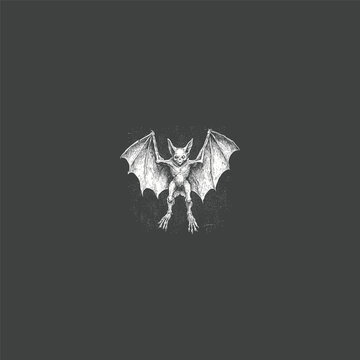 Vintage hand-drawn illustration of a skeletal bat with open wings