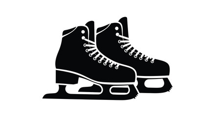 A striking black silhouette showcases a pair of ice skates with laced boots against a white background silhouette © Komla02