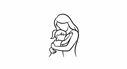 Obraz premium A mother embraces her child, a simple line art depiction of love