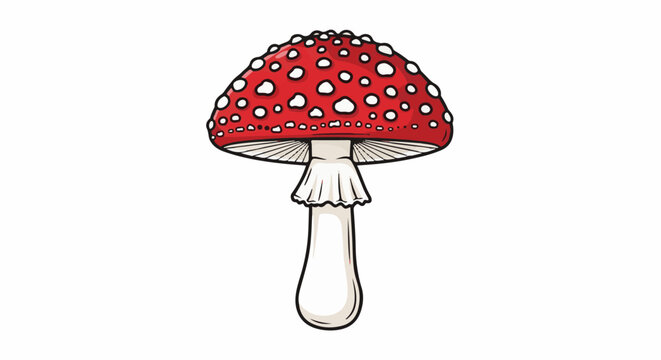 A red mushroom with white spots and a white stem, a classic representation