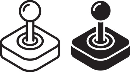 Two vintage arcade joysticks in outline and solid fill on transparent for retro and gaming © Bakalia