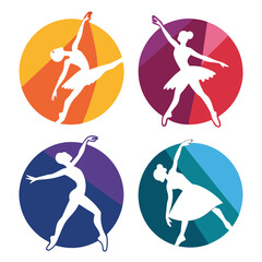 Ballerinas in white on colorful abstract circular backgrounds. © Md.Belal