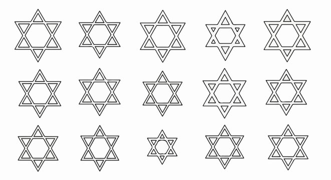 A graphic design featuring multiple Star of David symbols in varying sizes