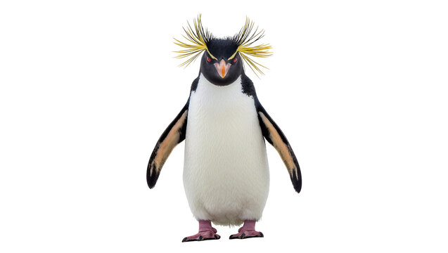 Rockhopper penguin with yellow crest feathers, isolated on transparent background