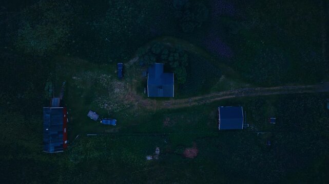 Kokelv, Hammerfest, Finnmark, Norway - Secluded Houses Sit Surrounded by Open Land, With a Few Vehicles Parked Along the Winding Dirt Path - Bird's Eye View
