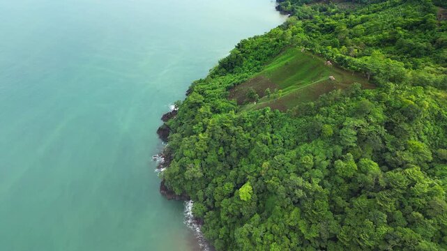 Blue Green Waters Of Pelabuhan Ratu Bay Sukabumi Indonesia Drone Birdseye 4K 60FPS