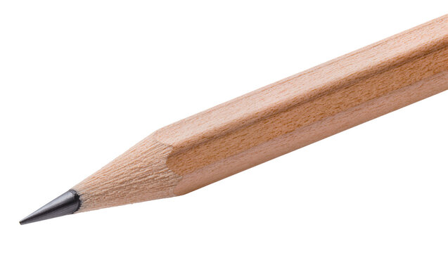 Sharpened graphite pencil with natural wood casing, isolated on transparent background